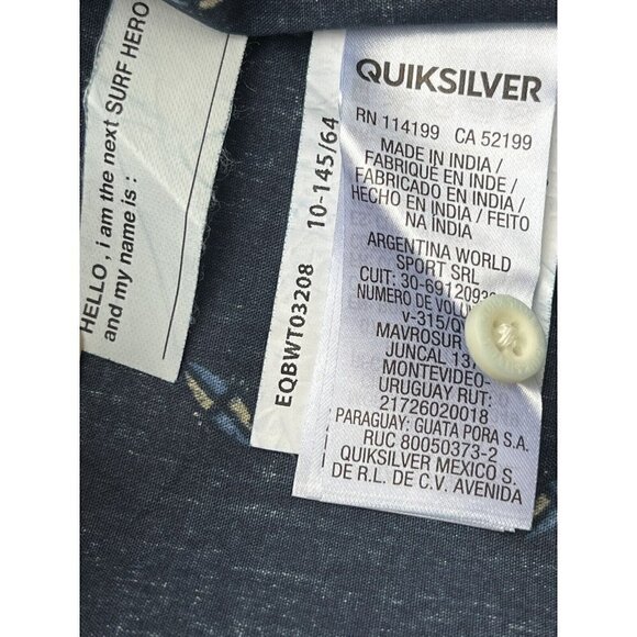 Quiksilver Boys Navy Blue Cotton Short Sleeve Surfboard Printed Button Up Shirt - Picture 4 of 6